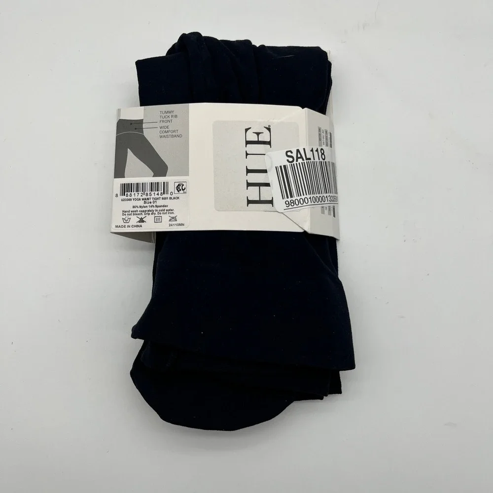 HUE Tights Womens Size 1 Black Yoga Waistband Rib Control Top Opaque U23309